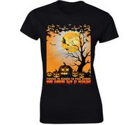 There is Magic in The Night Ladies Tshirt Halloween Horror Scary Womens Tshirt Vampire Bats Spooky Party Night Ghostly Graphic T-Shirt Black - XX-Large