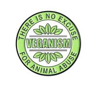 There Is No Excuse For Animal Abuse Veganism Enamel Pin, Vegan Activism Brooch Lapel Pin, Green White Leaf Hard Enamel Pin Badge