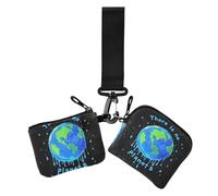 There Is No Planet B Dripping Paint Art Women's Dual Wallets Business Card Cases Cute Fashion Business Card Case Money Organizer with Keychain for Work Travel 2 Packs, There is no Planet B Dripping