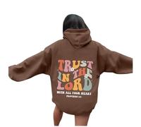 There Is Purpose In The Waiting Christian Hoodies For Women Uk, Bible Verse Letter Graphic Hoodies Plain Oversized Sweatshirts Long Sleeve Sweatshirt Pullover (Coffee, L)