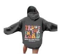 There Is Purpose In The Waiting Christian Hoodies For Women Uk, Bible Verse Letter Graphic Hoodies Plain Oversized Sweatshirts Long Sleeve Hooded Sweatshirt Pullover (Dark Gray, XL)