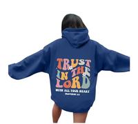 There Is Purpose In The Waiting Christian Hoodies For Women Uk, Bible Verse Letter Graphic Hoodies Plain Oversized Sweatshirts Long Sleeve Hooded Sweatshirt Pullover (Dark Blue, S)