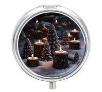 There is Snow on The Candle Pill Box Medicine Pill Organizer 3 Compartment Daily Pill Case Small Pill Container Round Pill Holder Travel Pill Box Metal Pill Case for Purse Pocket