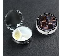 There is Snow On The Candle Pill Case Portable Metal Pill Box 3 Compartment Pill Organizer Cute Travel Pill Container Vitamin Organizer for Purse Pocket Travel Gift