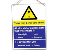 There May Be Trouble Ahead - Metal Wall Sign Plaque (Small - Twine)