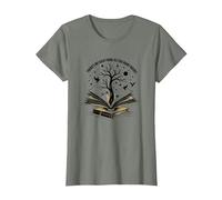 There No Such Thing As Too Many Books Reading Art T-Shirt, Women, Olive Heather, Large