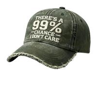 There's A 99% Chance I Don't Care Embroidery Dad Cap - Vintage Adjustable Distressed Cotton Unisex Baseball Cap (Army Green)