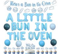 There's a Bun in the Oven Blue Letter Balloon Decoration Set - A Little Bun in the Oven Foil Letter Balloons, Blue Bread Cupcake Toppers for Baby Shower or Gender Reveal Party Supplies