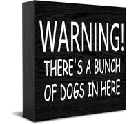 There'S A Bunch Of Dogs In Here Home Office Decor Wooden Box Sign, Decorative Positive Office Desk Accessories Wood Plaque Wood Table Sign For Tv Cabinet Shelf 5 X 5 Inch