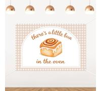 There's a Little Bun in The Oven Backdrop,Brown Plaid Minimalist Baking Theme Vinyl Background, Bun in The Oven Photo Booth Banner for Baby Shower Party Supplies