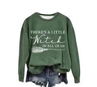There'S A Little Witch In All Of Us. Women'S Monogram Print Halloween Crew Neck Hoodless Hoodie Sweatshirt Women Soft Printed T Shirts Cream For Plus Size Shirt Western Cowgirl Sexy Womens Black