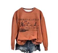 There's A Little Witch In All Of Us. Women's Monogram Print Halloween Witch Crew Neck Hoodless Hoodie Hoodie Sweatshirt Women Oversized Plain Pullover Sweatshirts Orange