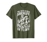There's a New Sheriff in Town Cowboy Edition T-Shirt, Men, Olive Green, Small