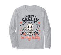 Theres A Skelly in My Belly Pregnant Kawaii Skeleton Long Sleeve T-Shirt