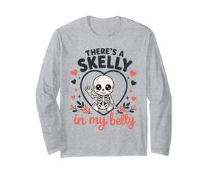 Theres A Skelly in My Belly Pregnant Kawaii Skeleton Long Sleeve T-Shirt