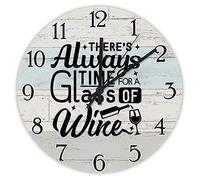There'S Always Time For A Glass Of Wine - Funny Wine Round Clocks Decorative Silent Quartz Frameless Wall Clock Non-Ticking Wall Clock For Dining Room School Kitchen 25Cm