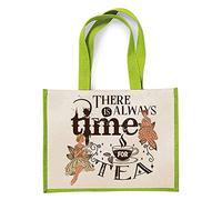 There's Always Time for tea Drinks Enthusiast Tea Slogan Mother's Day Birthday Tea Drinkers Festival Thankyou Shopping Shoppers Jute Bag. (Apple Green)