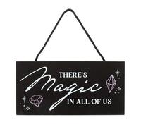 There's Magic in All of Us Witchy Hanging Sign - Mystical Home Decor with Moon and Stars, Handcrafted Wooden Plaque for Witches, Spiritual Gift, 12 Inches