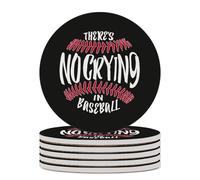 There's No Crying In Baseball Round Ceramic Coasters Non-Slip Cork Base Drinks Holder Craft 6PCS