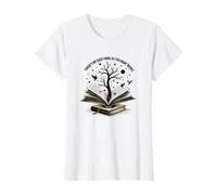 Theres No Such Thing As Too Many Books Reading Art T-Shirt, Women, White, L