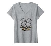 Theres No Such Thing As Too Many Books Reading Art V-Neck T-Shirt, Women, Heather Grey, L