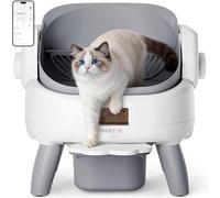 Thereye Automatic Litter Box with Entry Step, Open-Top Self Cleaning Litter Box for Multiple Cats, 11 Safety Protections & App Control, Odor Control Smart Cat Litter Box with Trash Bags/Litter Mat