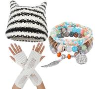 Therian Gear Y2K Clothing, Grunge Clothing - Emo Hat, Mittens, Five Fairycore Bracelets