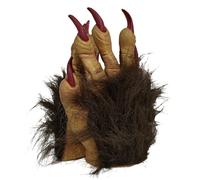 Therian Gloves, Realistic Latex Monster Hands, Werewolf Gloves with Fur and Dark Red Long Nails, Scary Plush Halloween Gloves for Halloween Parties and Makeup Dance Nights