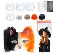 Therian Mask Kit Halloween Decorations DIY Half Face Blank Cat Mask Kit with Furry Strip, Eye Mesh, Felt Fabric for Masquerade Party Cosplay.