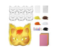 Therian Mask Set, 6pcs DIY Blank Fox with 5 Faux Furr, 2 Eye Mesh Sheet,2 set Brushes and Paints,6 Felt Fabric,Therian for Halloween Masquerade Cosplay Party Carnival, Suitable for Kids Adults (A)