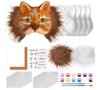 Therian Mask Set Therian Cat Mask Kit DIY Blank Paper Masks DIY Blank Fox Cat Masks Making Kit with Fur Self Adhesive Felt Sheet Pigment Diamon Sticker Brushes for Masquerade Carnival Cosplay Party
