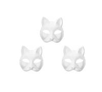 Therian Masks White Paint Cat Mask Paper Unpainted Blank DIY Masquerade Mask Fox Animal Half Face Dress Up Mask (3Pcs)
