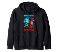 Therian Pride Keep Your Soul Wild Vintage Womens Wolf Zip Hoodie