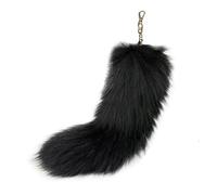 Therian Tail for Key Ring Raccoon Coat Tails Chain Keychain Keyring Gift,16inch Fluffy Artificial Fox Tail Cosplay Costume Prom Therian Gear Realistic Fur Tail Props (Black)