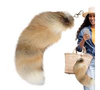 Therians Tail Plush Keychain - Plush Toy, Cute Tail Pendant Key Chain | Soft Plush Key Ring, Cute Plush Keychain, Anime Plush Nine Tail Tail Animal Keychain Bag, Golden Island foxsStaiI,