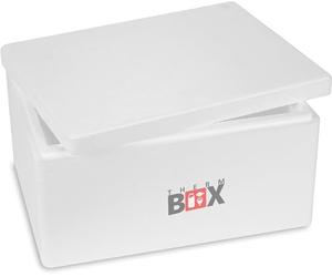 Therm box, polystyrene box with lid, thermal box for food and drinks, styrofoam cool box and hot box (40 x 30 x 21 cm - 12.24 litres volume).
