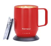 THERMACUP Self-Heating Coffee Mug with 5 Temperature Settings, Industry-Leading 8-Hour Battery, 12oz with Lid (14oz Capacity), Cherry Red