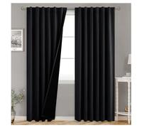 Thermal Blackout Curtain Insulated Room Darkening Drapes with Tiebacks 226x112cm Energy Efficient Cold Protection Ideal for & 1 Piece Black