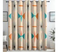 Thermal Blackout Curtains Blocking Noise Reducing Energy Saving Retro Simple Starburst Window Drapes with Eyelets Orange Green Soft Microfiber W 46" x L 90" (2 Panels) for Home and Office