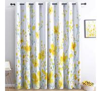 Thermal Blackout Curtains Doodle Style Yellow Wildflowers Blackout Eyelet Curtains for Living Yellow Room for Bedroom Thermal Insulated Window Curtain Drapes for W 27.5" x L 63" (2 Panels)