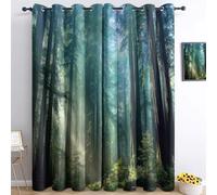 Thermal Blackout Curtains Set of 2, Natural Light Blocking, Sequoia Forest Design, Green Color, 117 x 138 cm, Noise Reducing, Insulating for Living Room & Bedroom