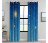 Thermal Blackout Curtains W 46" X L 72" (2 Panels), Eyelet Simple Starry Sky Lamp Beads Printed Drapes, For Bedroom Living Room Nursery Light Blue