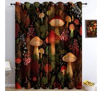 Thermal Blackout Curtains with Eyelets, 3D Forest Mushroom Print, Insulating Bedroom Drapes, 2 Panels 117L x 229H cm, Ideal for Boys' Room, Stylish Home Decor.
