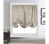 Thermal Blackout Tie-up Blind Metallic Sparkle Curtain Bling Panel (Beige, Width 55" x Drop 60")