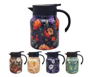 Thermal Coffee Carafe - 1000ml Stainless Steel Floral Tea Kettle with PP Handle | Red, Green, Violet, Pink, Orange Colors, Cute Tea Infuser Kettle for Hot Liquids