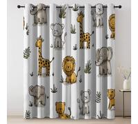 Thermal Curtains Cartoon Animals Hand-Painted Traditional Blackout Eyelet Curtains Printed Thermal Insulated Ring Top Black Out Curtain Window W 90" x L 90" (2 Panels) Treatment Brown Gray