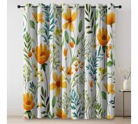 Thermal Curtains Flowers Small Florals Fresh Traditional Blackout Eyelet Curtains Printed Thermal Insulated Ring Top Black Out Curtain Window W 27.5" x L 63" (2 Panels) Treatment Yellow Green