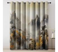 Thermal Curtains for Living Room - Abstract Watercolor Mountains Pine Trees Printed, Energy Saving Privacy Protection Light Colorful Blocking Curtains with Eyelet, Room decorative curtain 46 × 54 Inch