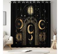 Thermal Curtains Gold Black, Blackout Curtains, Eyelet Curtains, Mystical, Star Totem, Light Blocking, Privacy, 2 Panels, 52" x 63", Bedroom Living Room, Insulated