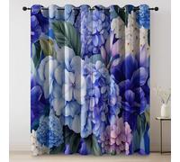 Thermal Curtains Hydrangea Flowers Vintage Traditional Blackout Eyelet Curtains Printed Thermal Insulated Ring Top Black Out Curtain Window W 52" x L 84" (2 Panels) Treatment Blue Purple